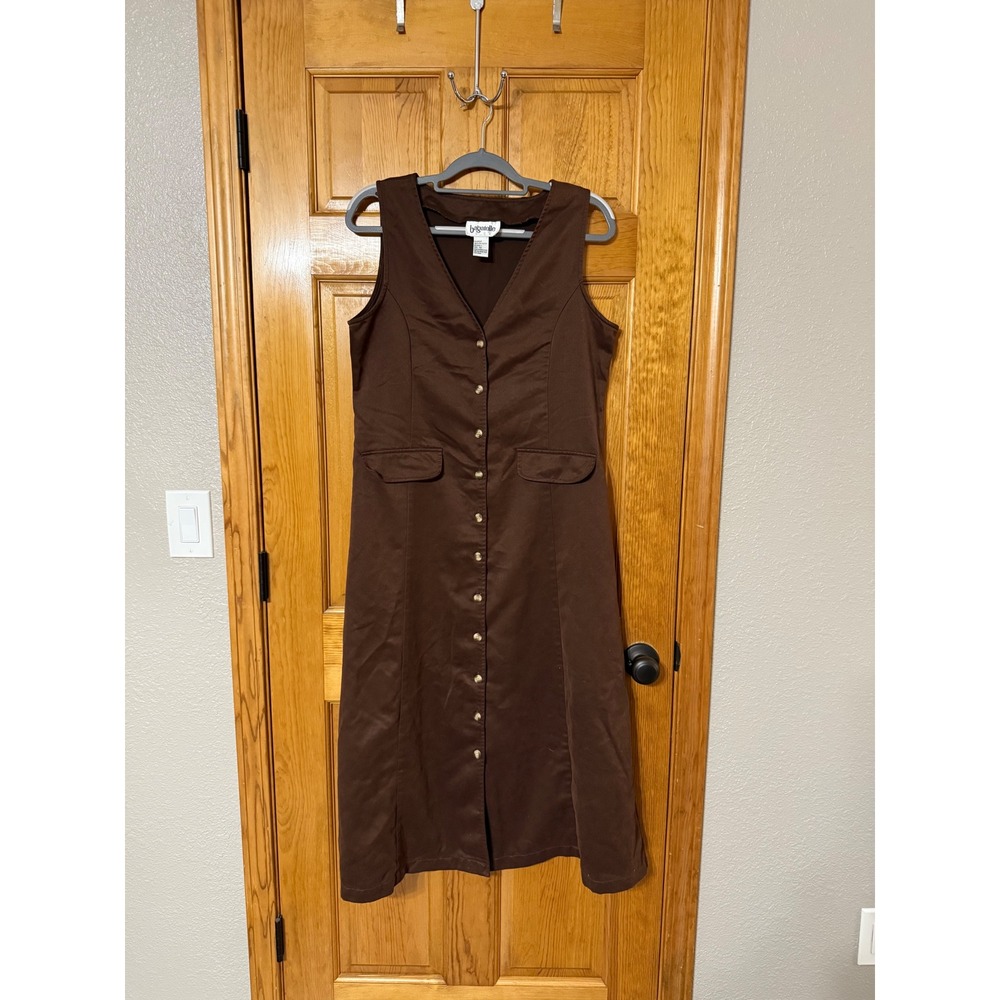 Vintage Bagatelle Womens Brown Button Front V Neck Sleeveless Midi Dress Size 10